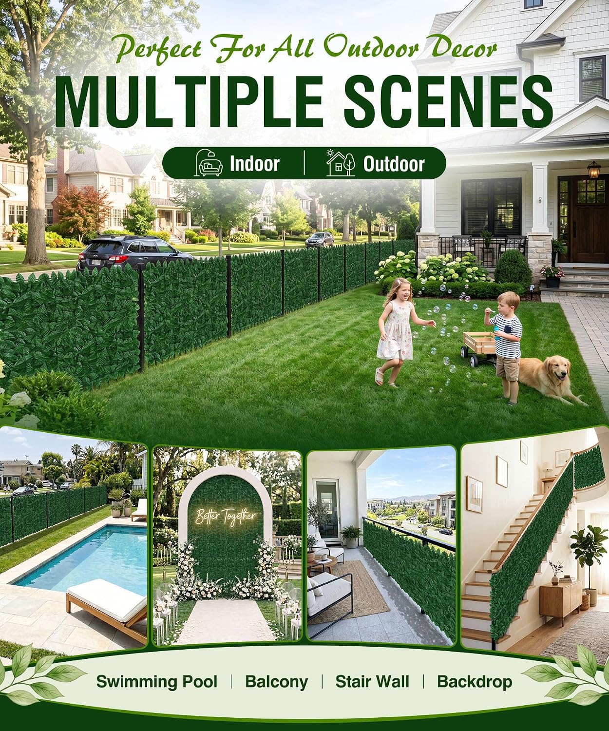 1.4X Denser Artificial Ivy Privacy Fence – 120"x40" No-Gap Greenery Backdrop Screen for Patio Balcony Garden Backyard Indoor Outdoor Decor