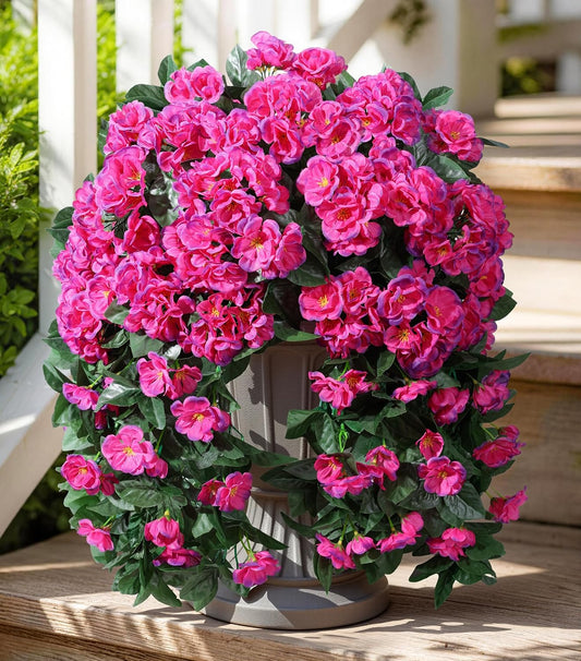 Fake Geraniums Artificial Flowers for Outdoors Summer Decor, 2 PCS Red Faux Hanging Flowers Outdoor Plants Realistic Silk Geraniums Vines UV Resistant for Outside Planters Porch Patio Garden