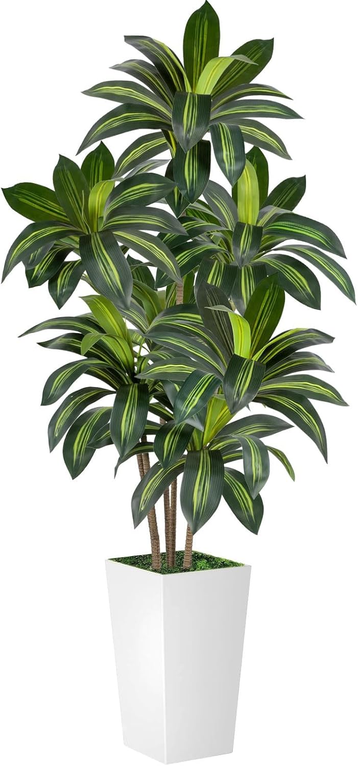 Artificial Dracaena Tree 6FT Tall, Faux Dracaena Tree Indoor, Fake Yucca Plant Potted, Tropical Floor Plant with Lifelike Leaves for Home Office Living Room Indoor Outdoor Decor