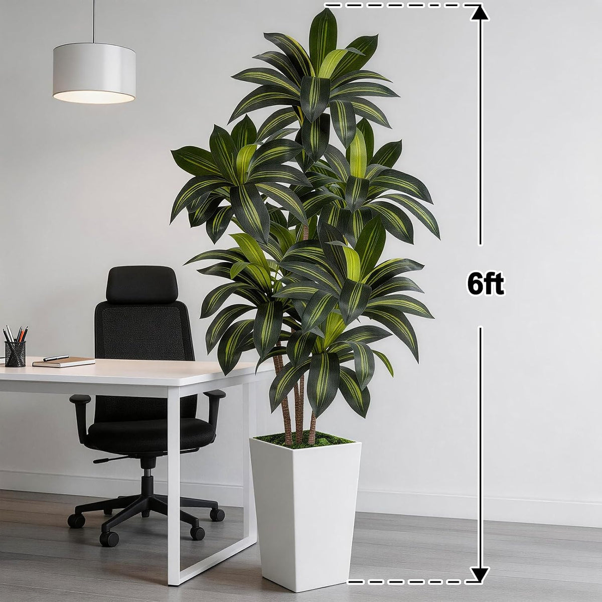 Artificial Dracaena Tree 6FT Tall, Faux Dracaena Tree Indoor, Fake Yucca Plant Potted, Tropical Floor Plant with Lifelike Leaves for Home Office Living Room Indoor Outdoor Decor