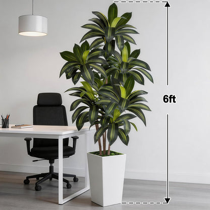Artificial Dracaena Tree 6FT Tall, Faux Dracaena Tree Indoor, Fake Yucca Plant Potted, Tropical Floor Plant with Lifelike Leaves for Home Office Living Room Indoor Outdoor Decor