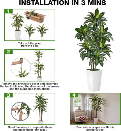 Artificial Dracaena Tree 6FT Tall, Faux Dracaena Tree Indoor, Fake Yucca Plant Potted, Tropical Floor Plant with Lifelike Leaves for Home Office Living Room Indoor Outdoor Decor