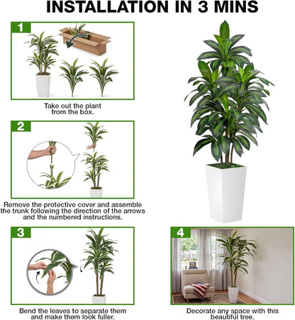 Artificial Dracaena Tree 6FT Tall, Faux Dracaena Tree Indoor, Fake Yucca Plant Potted, Tropical Floor Plant with Lifelike Leaves for Home Office Living Room Indoor Outdoor Decor