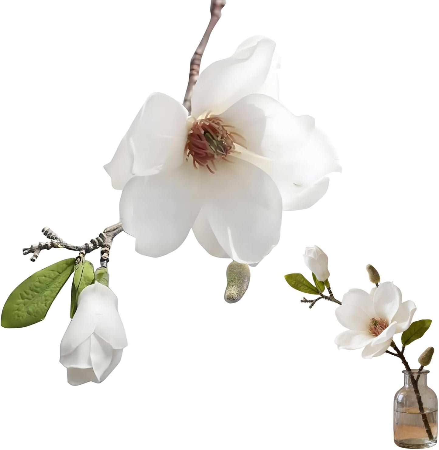White Artificial Magnolia Silk Flower for Home, Wedding, Garden Decor, Single Stem for Vase, Table Arrangement