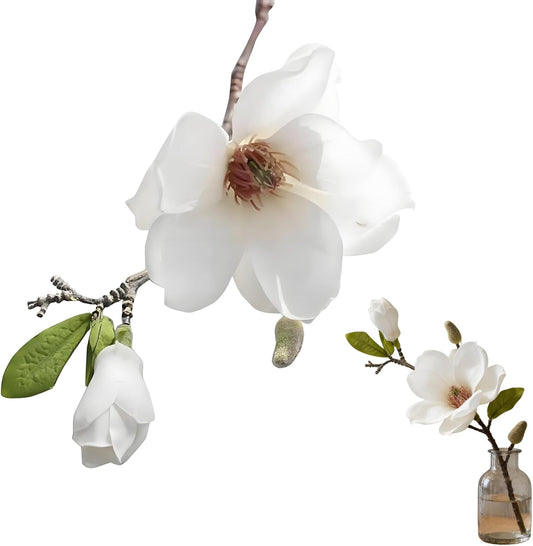White Artificial Magnolia Silk Flower for Home, Wedding, Garden Decor, Single Stem for Vase, Table Arrangement