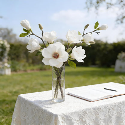 White Artificial Magnolia Silk Flower for Home, Wedding, Garden Decor, Single Stem for Vase, Table Arrangement