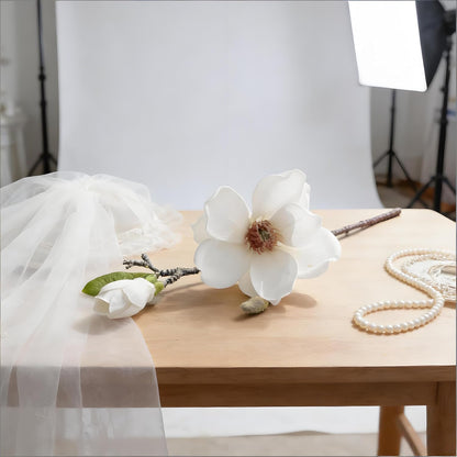 White Artificial Magnolia Silk Flower for Home, Wedding, Garden Decor, Single Stem for Vase, Table Arrangement