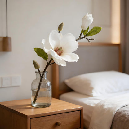 White Artificial Magnolia Silk Flower for Home, Wedding, Garden Decor, Single Stem for Vase, Table Arrangement