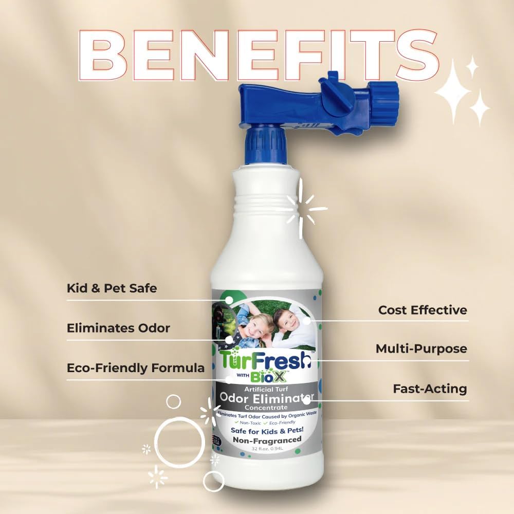 BioX Artificial Turf Odor Eliminator Concentrate – 32 oz Bottle, Fresh Cut Grass Scent – Pet-Safe Turf Cleaner for Urine and Feces Odor Removal – All-Natural, Non-Toxic, Kid Safe