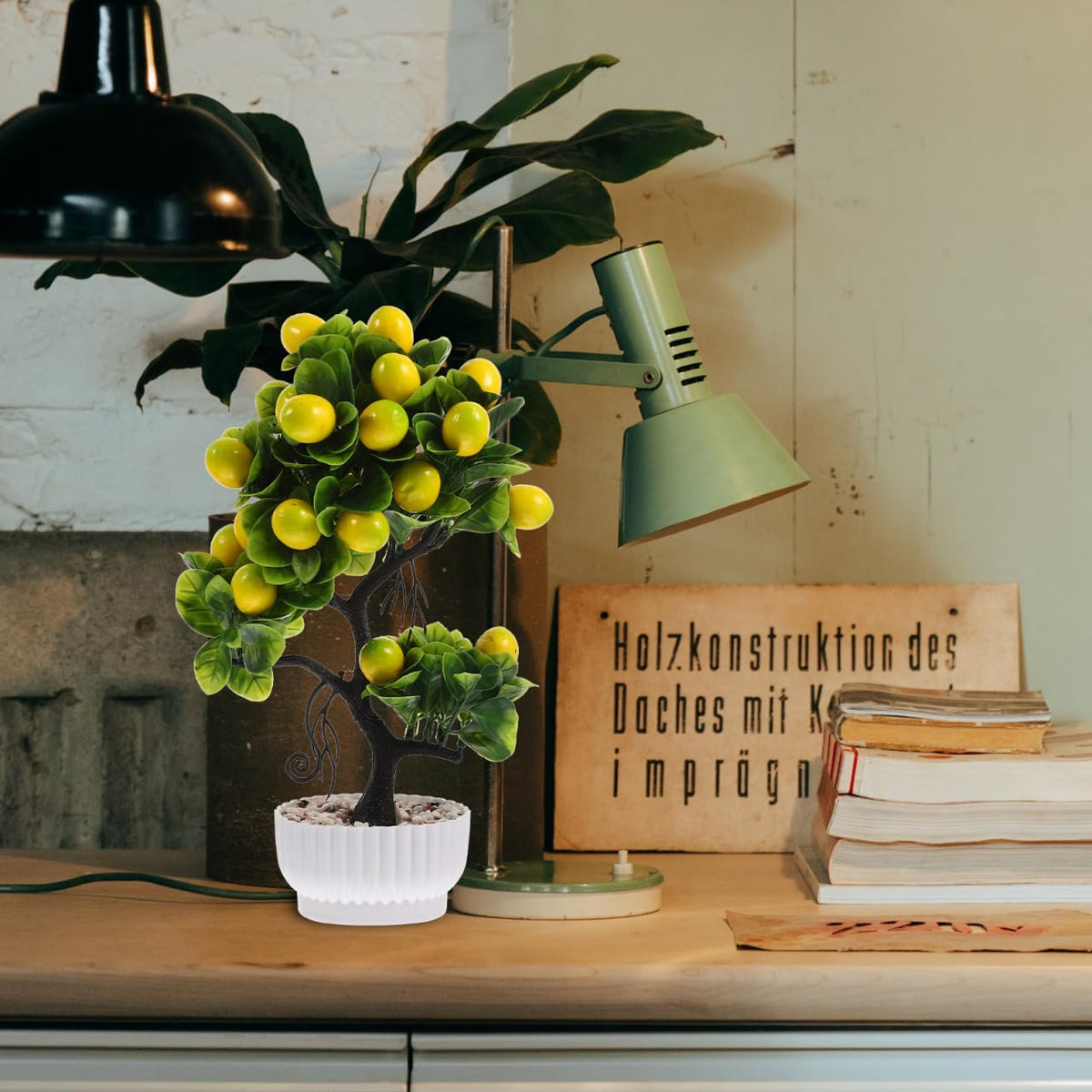 Faux Lemon Tree with Lifelike Lemons Artificial Fruit Tree Tabletop Decor for Indoor Outdoor Use Lightweight PVC Foam Material Modern Home Accent