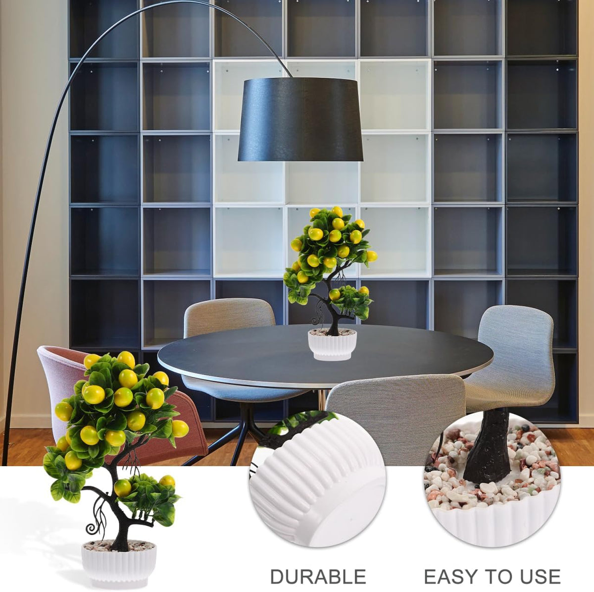 Faux Lemon Tree with Lifelike Lemons Artificial Fruit Tree Tabletop Decor for Indoor Outdoor Use Lightweight PVC Foam Material Modern Home Accent