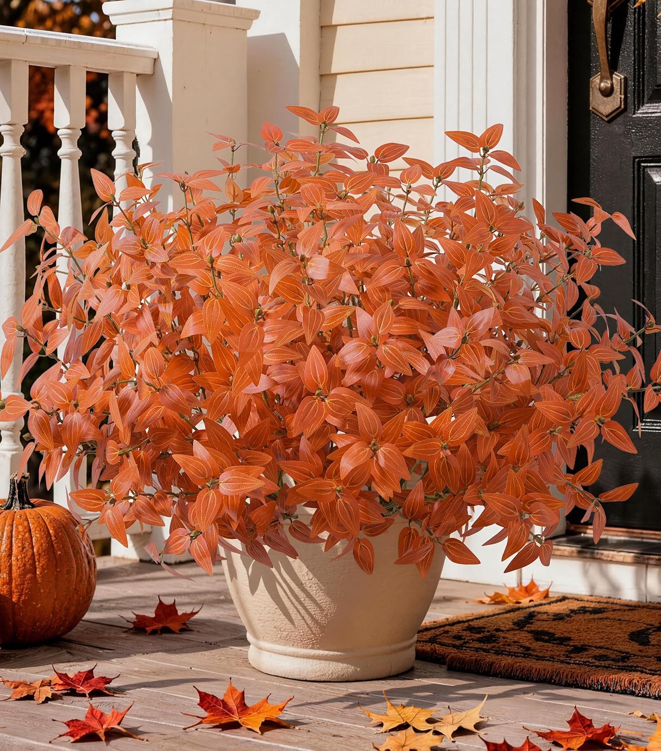 Artificial Plants Outdoor UV Resistant 5 Pcs (Green) | Faux Greenery Plants Outdoor Silk Plants with Stems, Fake Plants for Outside Planter Front Porch Patio Pathway Decoration