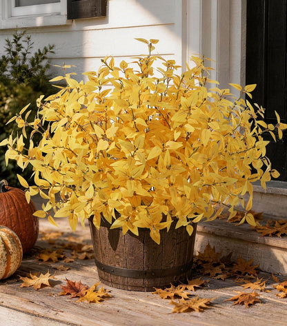 Artificial Plants Outdoor UV Resistant 5 Pcs (Green) | Faux Greenery Plants Outdoor Silk Plants with Stems, Fake Plants for Outside Planter Front Porch Patio Pathway Decoration