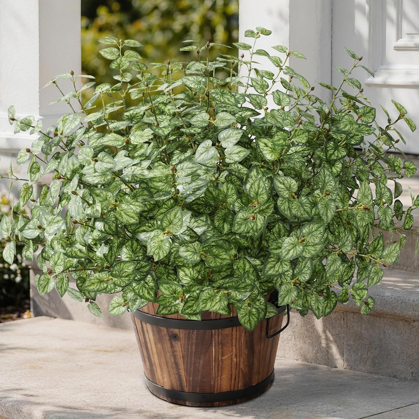 Artificial Plants Outdoor UV Resistant 5 Pcs (Green) | Faux Greenery Plants Outdoor Silk Plants with Stems, Fake Plants for Outside Planter Front Porch Patio Pathway Decoration