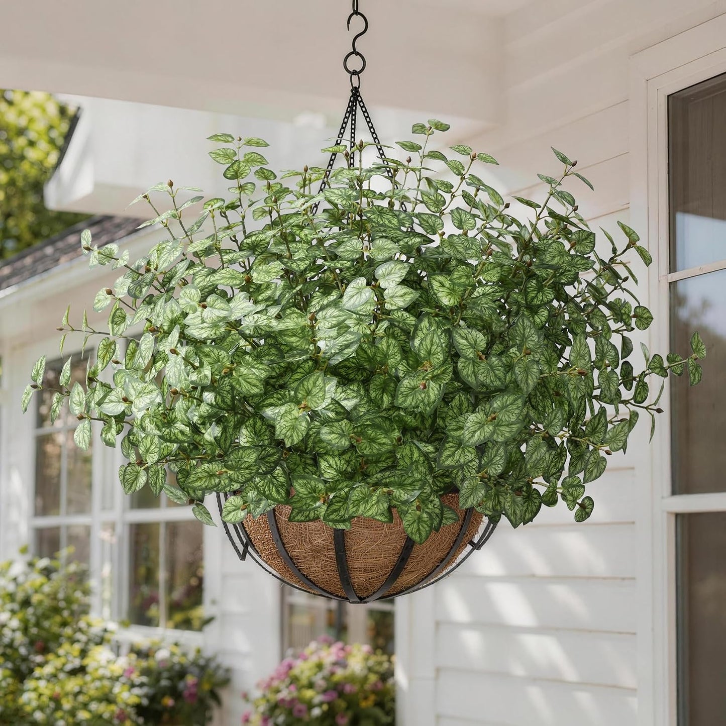 Artificial Plants Outdoor UV Resistant 5 Pcs (Green) | Faux Greenery Plants Outdoor Silk Plants with Stems, Fake Plants for Outside Planter Front Porch Patio Pathway Decoration