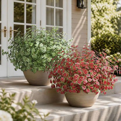 Artificial Plants Outdoor UV Resistant 5 Pcs (Green) | Faux Greenery Plants Outdoor Silk Plants with Stems, Fake Plants for Outside Planter Front Porch Patio Pathway Decoration