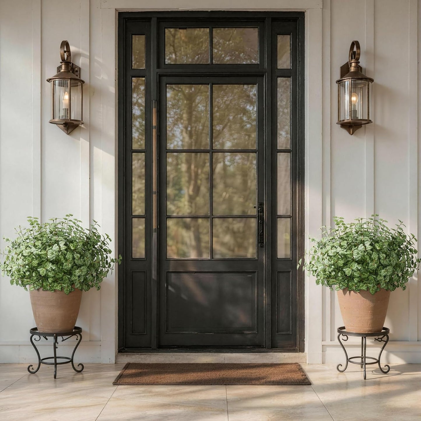 Artificial Plants Outdoor UV Resistant 5 Pcs (Green) | Faux Greenery Plants Outdoor Silk Plants with Stems, Fake Plants for Outside Planter Front Porch Patio Pathway Decoration