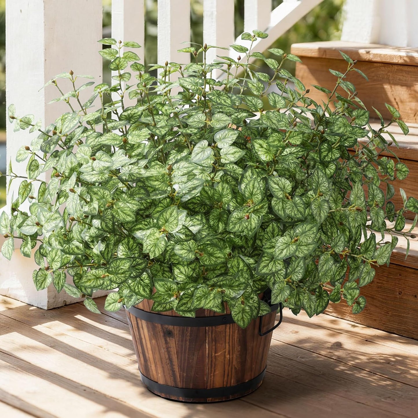 Artificial Plants Outdoor UV Resistant 5 Pcs (Green) | Faux Greenery Plants Outdoor Silk Plants with Stems, Fake Plants for Outside Planter Front Porch Patio Pathway Decoration