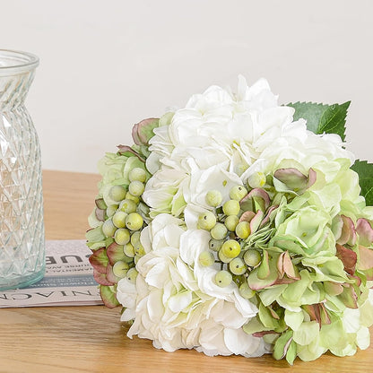 Hydrangeas Floral Arrangement in Glass Vase; Fake Flowers Blue | Silk Hydrangea Artificial Flowers with Vase; Realistic Faux Flowers Bouquet; Wedding Bride Shower;Blessing Gift, Home Decor