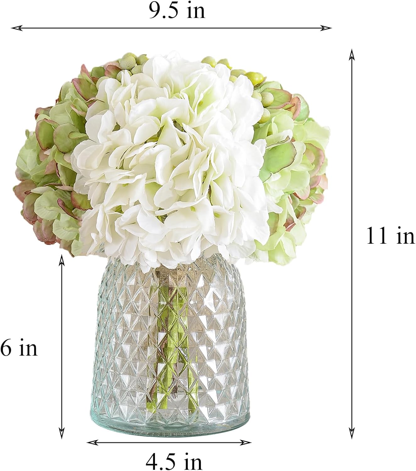 Hydrangeas Floral Arrangement in Glass Vase; Fake Flowers Blue | Silk Hydrangea Artificial Flowers with Vase; Realistic Faux Flowers Bouquet; Wedding Bride Shower;Blessing Gift, Home Decor