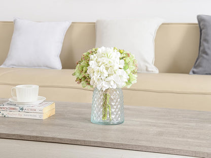 Hydrangeas Floral Arrangement in Glass Vase; Fake Flowers Blue | Silk Hydrangea Artificial Flowers with Vase; Realistic Faux Flowers Bouquet; Wedding Bride Shower;Blessing Gift, Home Decor