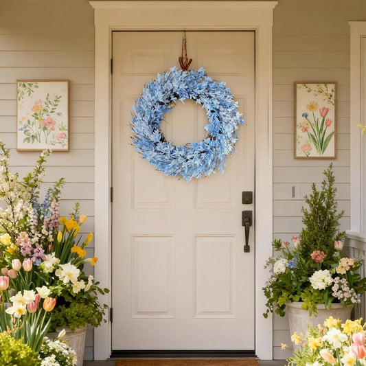 26 Inch Forsythia Spring Wreath for Front Door, Large Spring Summer Floral Wreath, Artificial Spring Door Wreaths All Season for Porch, Wall, Window, Farmhouse Decor (White)