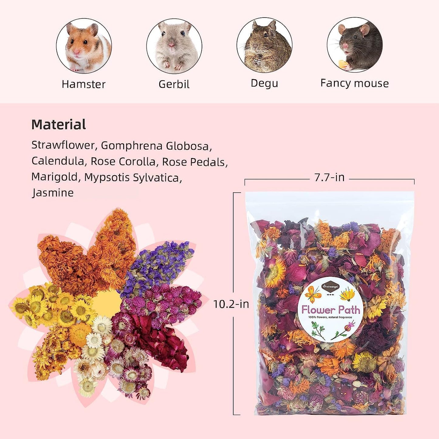Natural & Soft Hamster Bedding Mate Small Animal Habitat Decor for Syrian Dwarf Hamsters Gerbils Mice Degus Bunny or Other Small-Sized Pet (Flowers Scent Path)