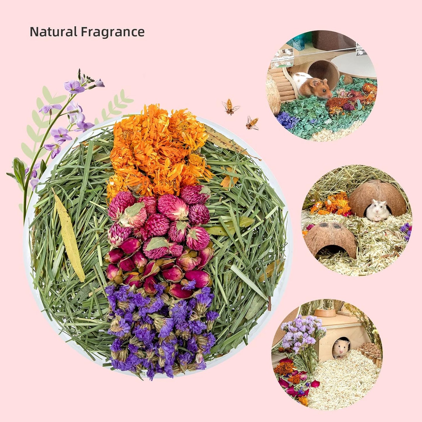 Natural & Soft Hamster Bedding Mate Small Animal Habitat Decor for Syrian Dwarf Hamsters Gerbils Mice Degus Bunny or Other Small-Sized Pet (Flowers Scent Path)