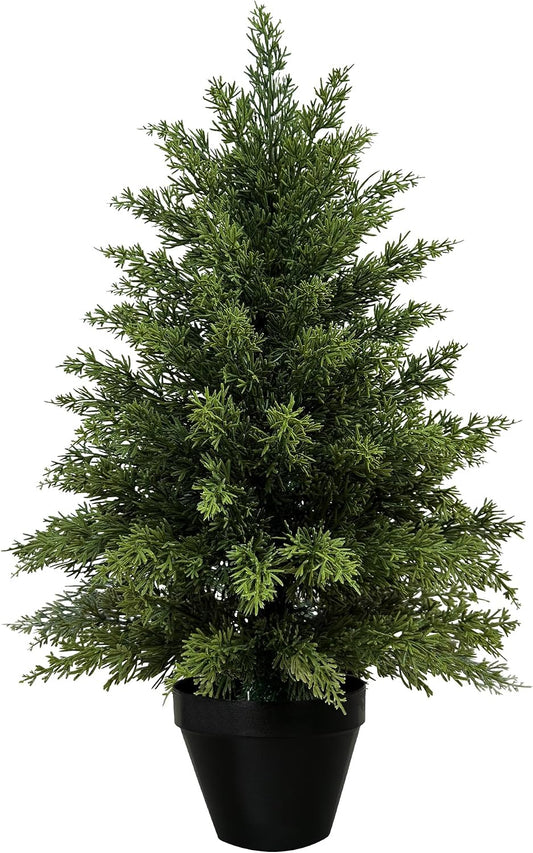 5ft Artificial Cedar Topiary Tree, Set of 1 Realistic Faux Evergreen Shrub Plant in Planter, Indoor Outdoor Fake Cedar Tree for Front Porch, Entryway, Office & Home Decor