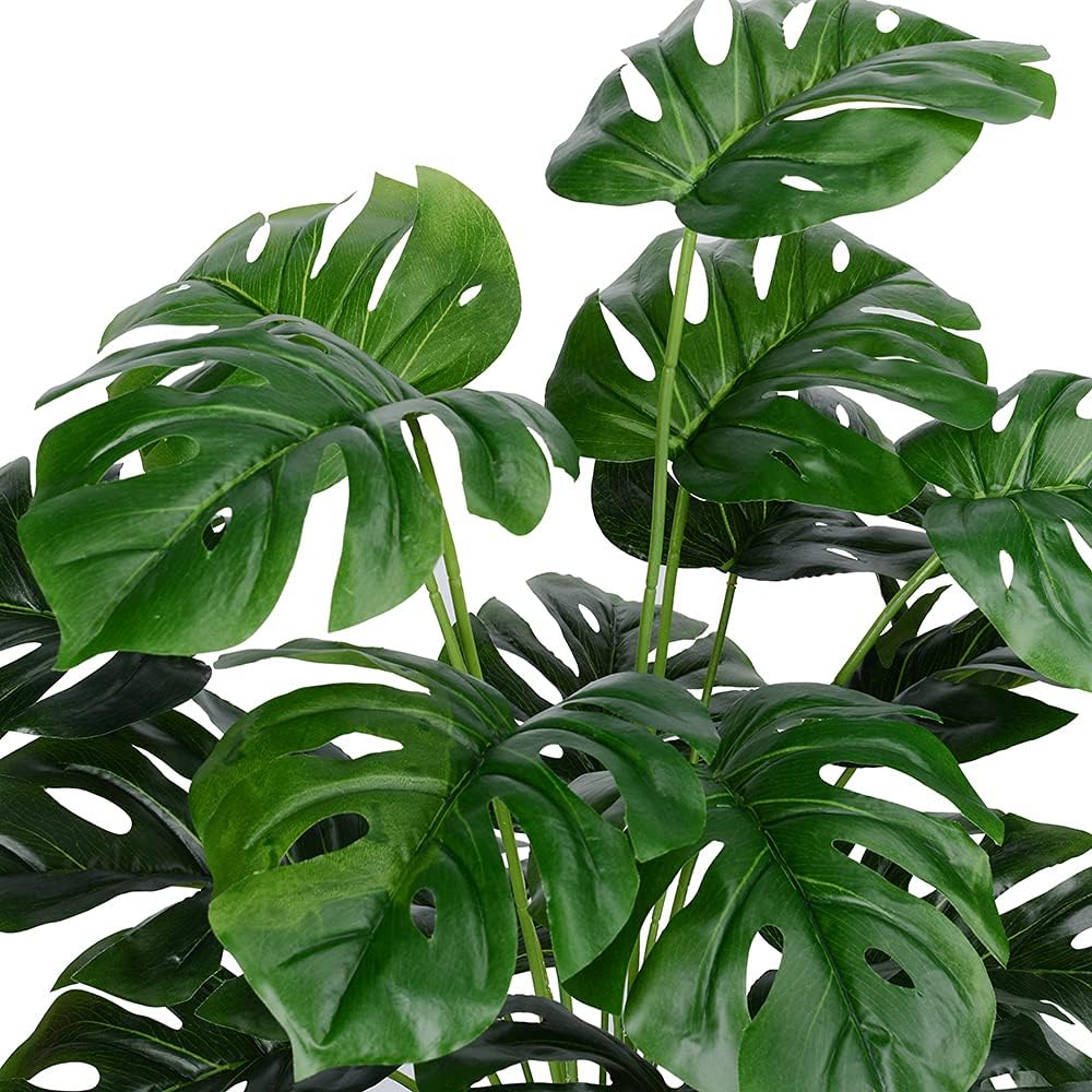 Artificial Palm Leaves Plants Faux Fake Monstera Turtle Leaf Tropical Large Palm Tree Leaves Plant Outdoor UV Resistant Plastic Plants (Green)