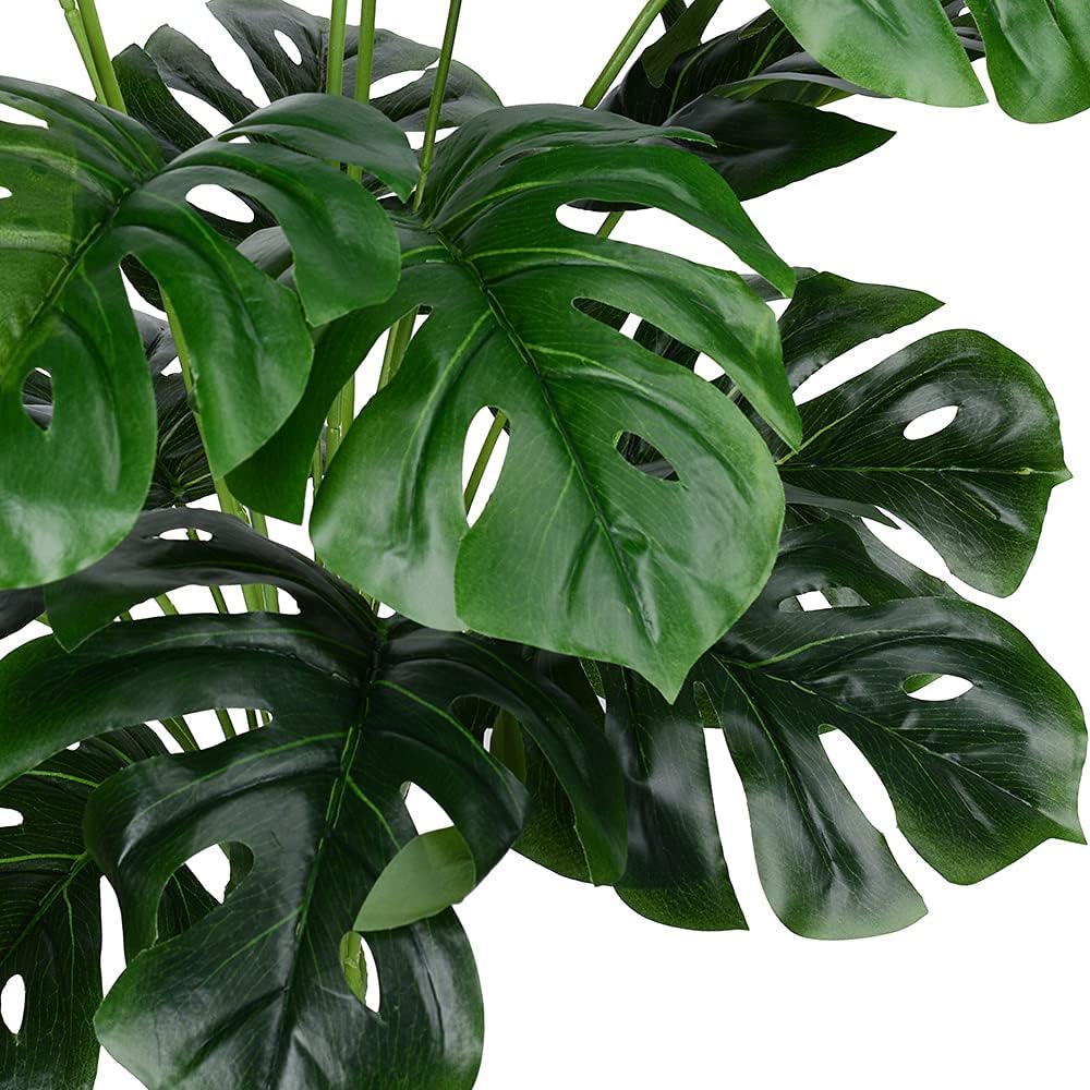 Artificial Palm Leaves Plants Faux Fake Monstera Turtle Leaf Tropical Large Palm Tree Leaves Plant Outdoor UV Resistant Plastic Plants (Green)