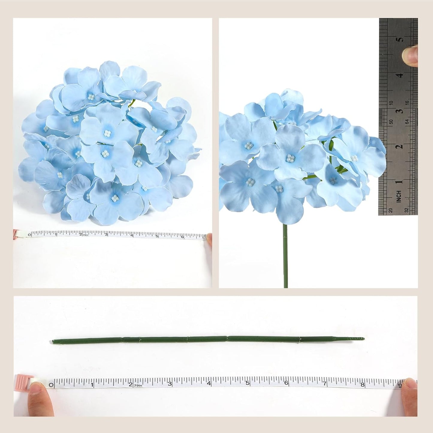 46Pcs Hydrangea Artificial Flowers Silk Hydrangea Heads | with Stems, Ivory Artificial Hydrangea Flowers for DIY Wedding Centerpiece, Garden, Home, Party, Baby Shower Decor