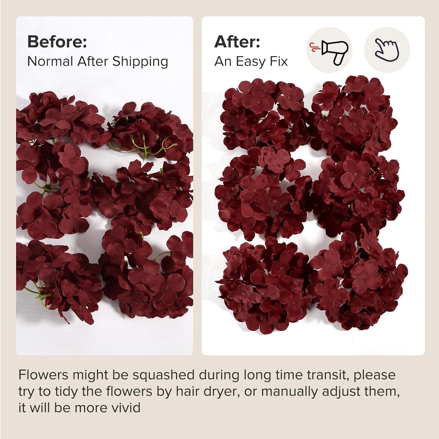 46Pcs Hydrangea Artificial Flowers Silk Hydrangea Heads | with Stems, Ivory Artificial Hydrangea Flowers for DIY Wedding Centerpiece, Garden, Home, Party, Baby Shower Decor
