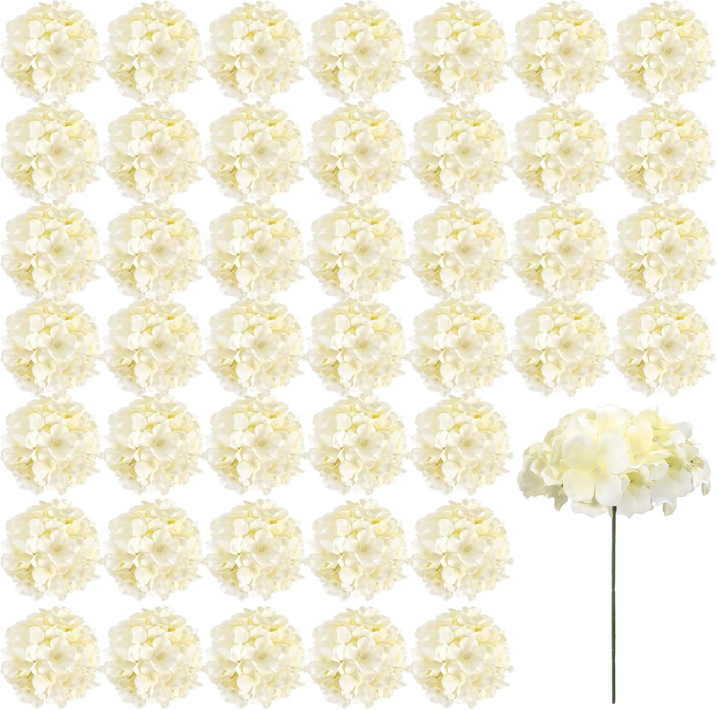 46Pcs Hydrangea Artificial Flowers Silk Hydrangea Heads | with Stems, Ivory Artificial Hydrangea Flowers for DIY Wedding Centerpiece, Garden, Home, Party, Baby Shower Decor