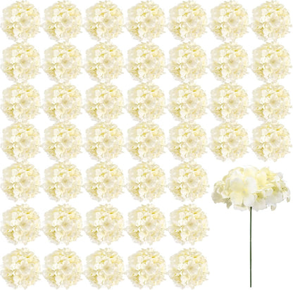 46Pcs Hydrangea Artificial Flowers Silk Hydrangea Heads | with Stems, Ivory Artificial Hydrangea Flowers for DIY Wedding Centerpiece, Garden, Home, Party, Baby Shower Decor