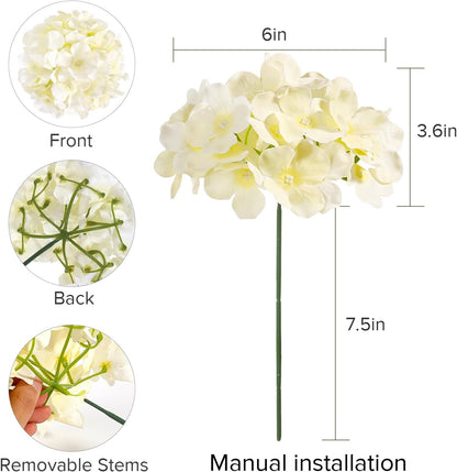 46Pcs Hydrangea Artificial Flowers Silk Hydrangea Heads | with Stems, Ivory Artificial Hydrangea Flowers for DIY Wedding Centerpiece, Garden, Home, Party, Baby Shower Decor
