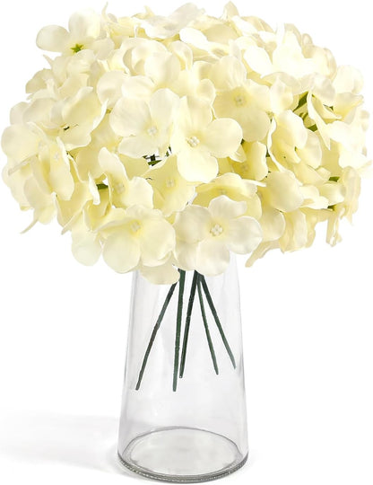 46Pcs Hydrangea Artificial Flowers Silk Hydrangea Heads | with Stems, Ivory Artificial Hydrangea Flowers for DIY Wedding Centerpiece, Garden, Home, Party, Baby Shower Decor