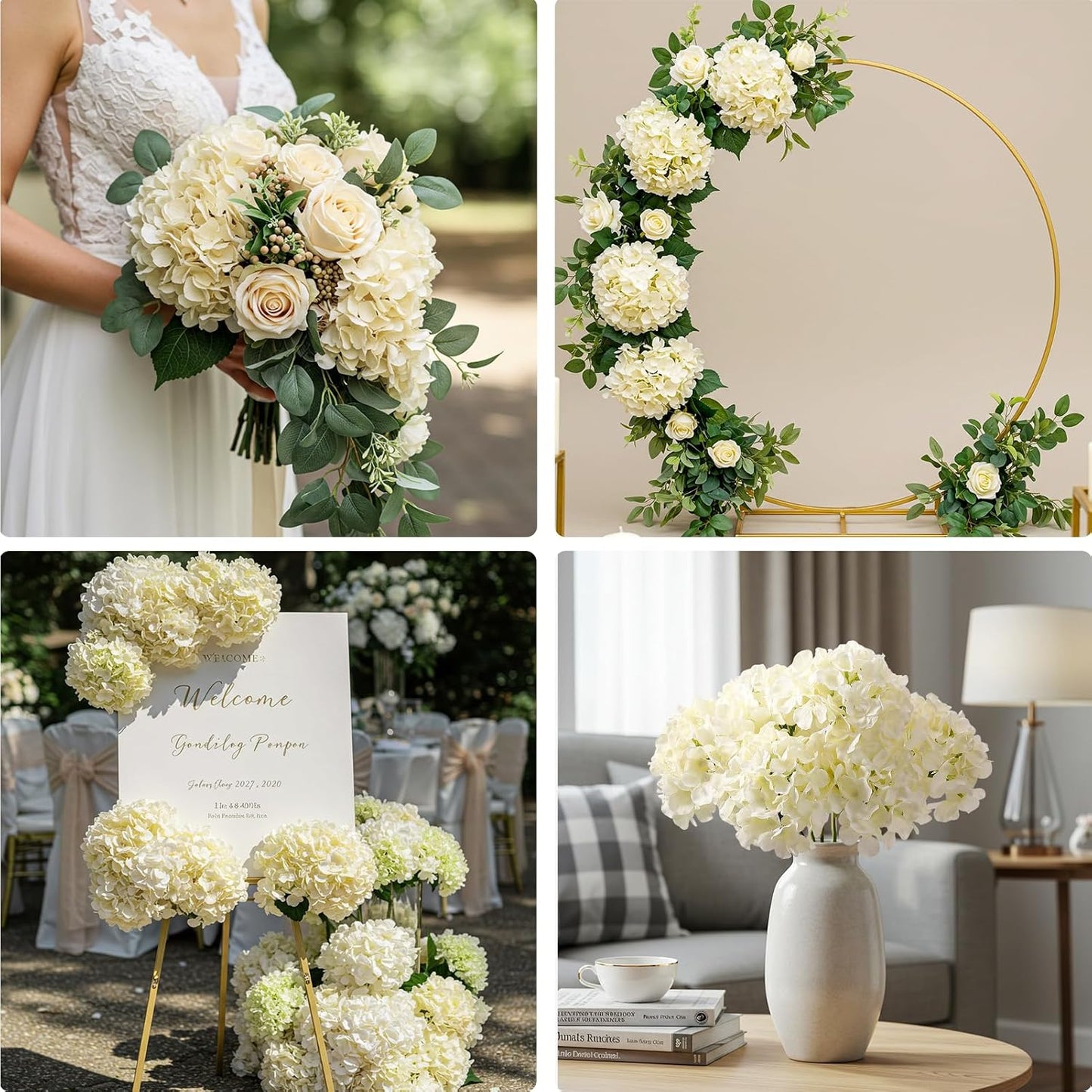 46Pcs Hydrangea Artificial Flowers Silk Hydrangea Heads | with Stems, Ivory Artificial Hydrangea Flowers for DIY Wedding Centerpiece, Garden, Home, Party, Baby Shower Decor