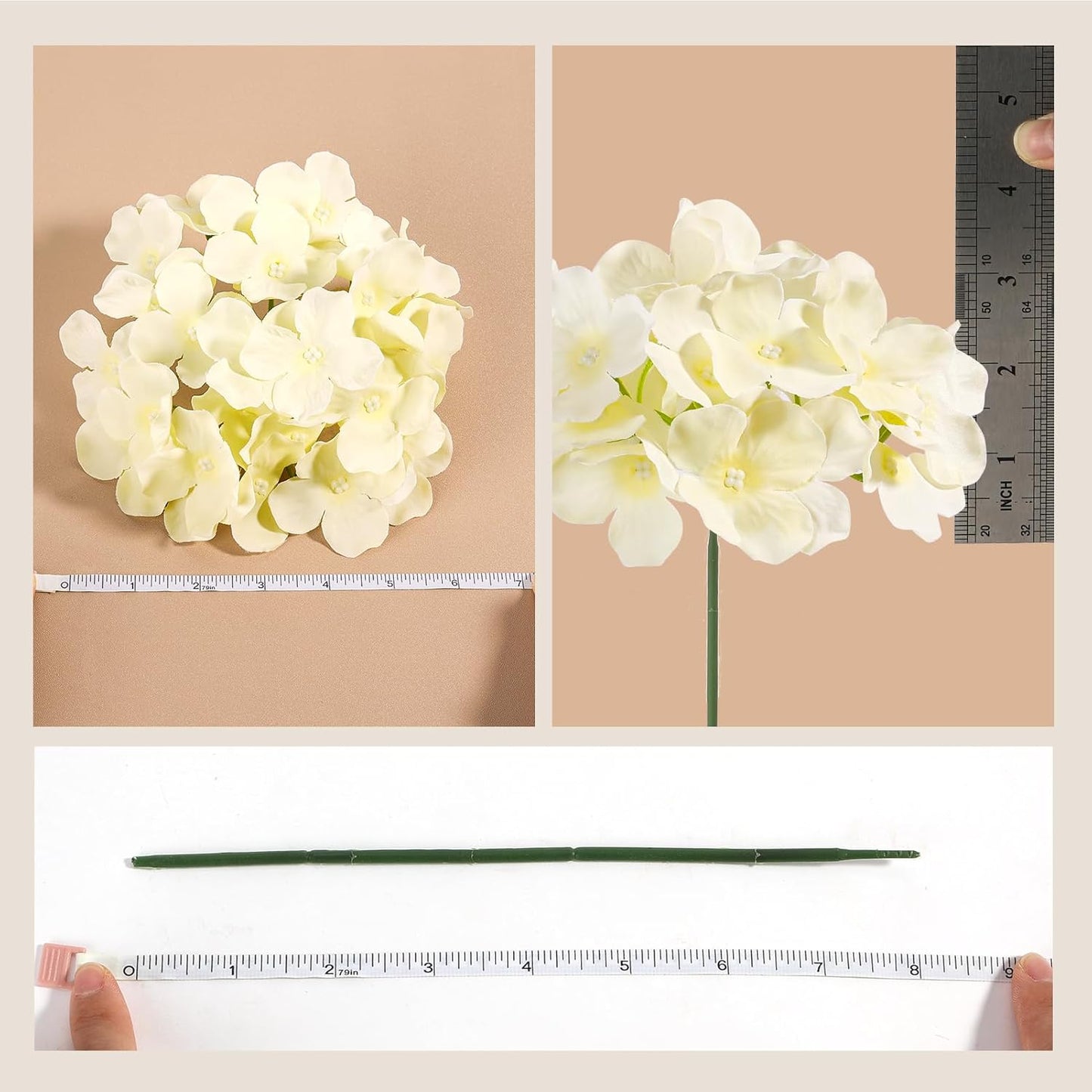 46Pcs Hydrangea Artificial Flowers Silk Hydrangea Heads | with Stems, Ivory Artificial Hydrangea Flowers for DIY Wedding Centerpiece, Garden, Home, Party, Baby Shower Decor