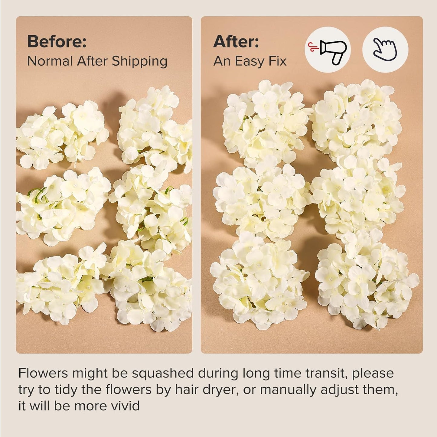 46Pcs Hydrangea Artificial Flowers Silk Hydrangea Heads | with Stems, Ivory Artificial Hydrangea Flowers for DIY Wedding Centerpiece, Garden, Home, Party, Baby Shower Decor