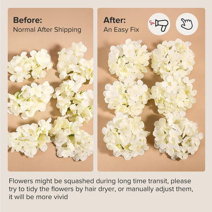 46Pcs Hydrangea Artificial Flowers Silk Hydrangea Heads | with Stems, Ivory Artificial Hydrangea Flowers for DIY Wedding Centerpiece, Garden, Home, Party, Baby Shower Decor