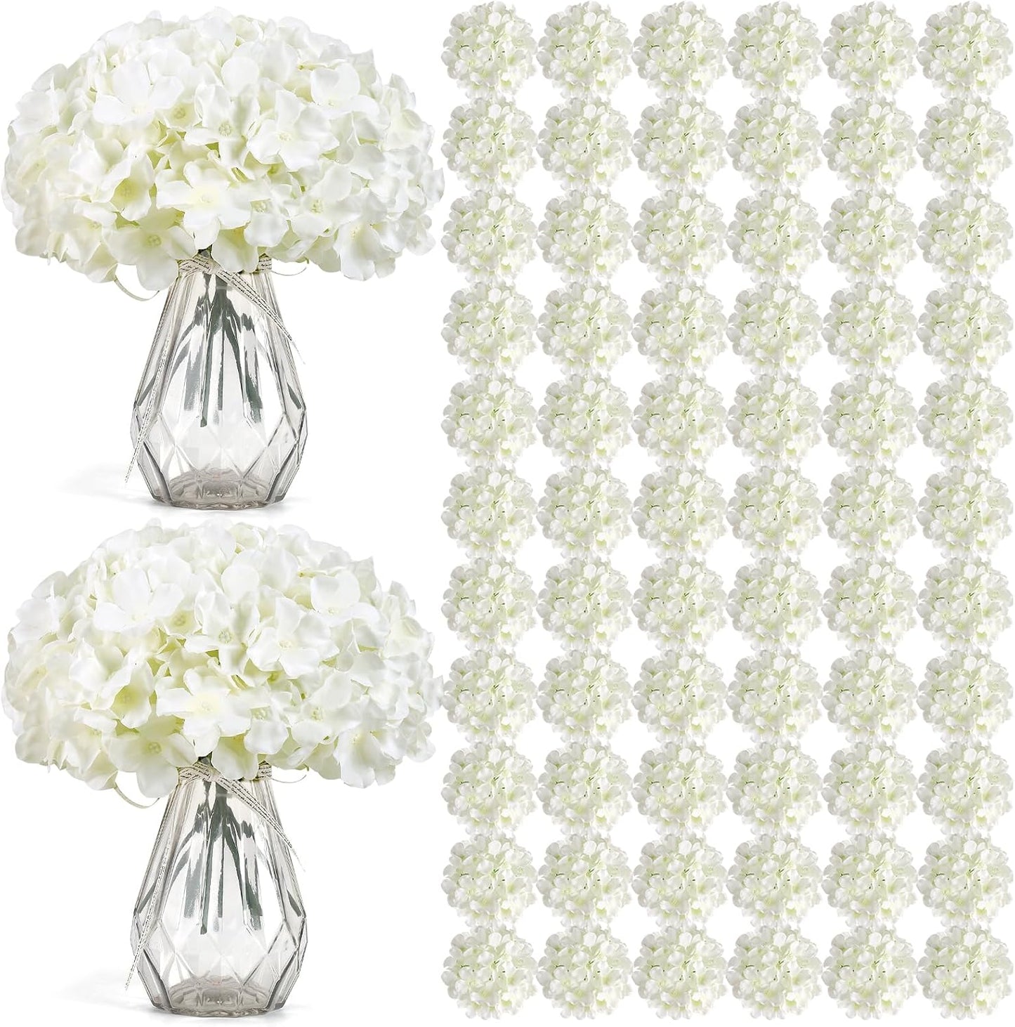 46Pcs Hydrangea Artificial Flowers Silk Hydrangea Heads | with Stems, Ivory Artificial Hydrangea Flowers for DIY Wedding Centerpiece, Garden, Home, Party, Baby Shower Decor