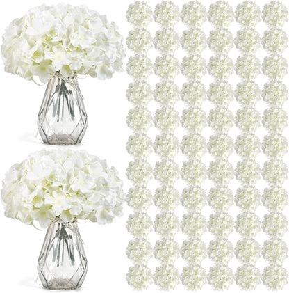 46Pcs Hydrangea Artificial Flowers Silk Hydrangea Heads | with Stems, Ivory Artificial Hydrangea Flowers for DIY Wedding Centerpiece, Garden, Home, Party, Baby Shower Decor