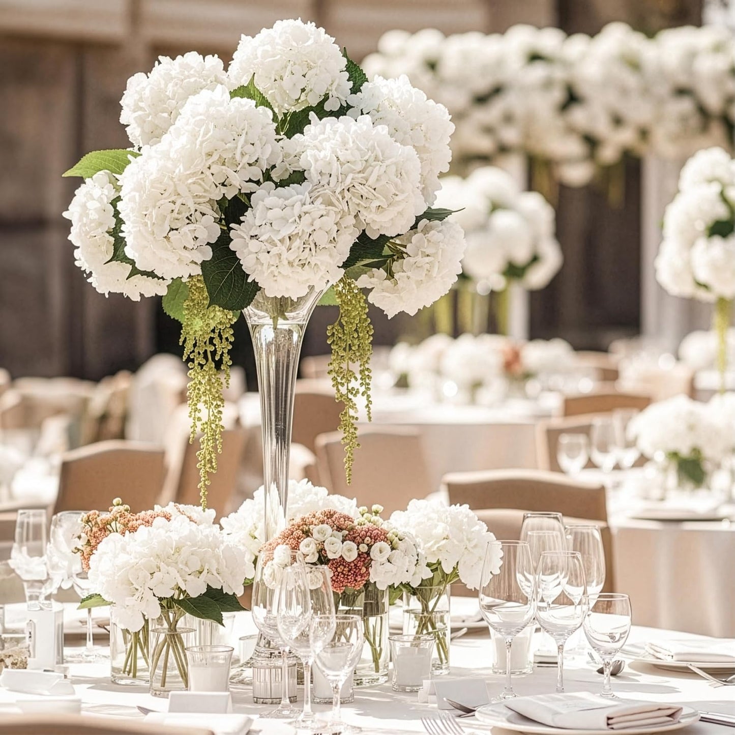 46Pcs Hydrangea Artificial Flowers Silk Hydrangea Heads | with Stems, Ivory Artificial Hydrangea Flowers for DIY Wedding Centerpiece, Garden, Home, Party, Baby Shower Decor