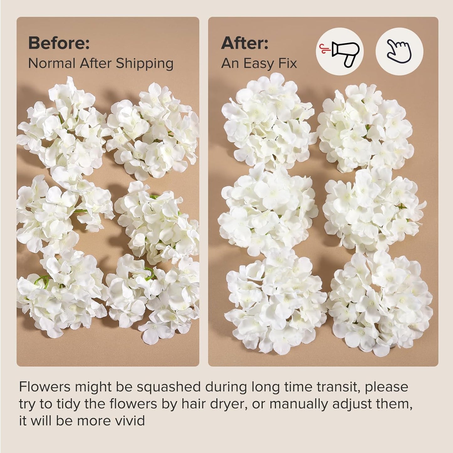 46Pcs Hydrangea Artificial Flowers Silk Hydrangea Heads | with Stems, Ivory Artificial Hydrangea Flowers for DIY Wedding Centerpiece, Garden, Home, Party, Baby Shower Decor