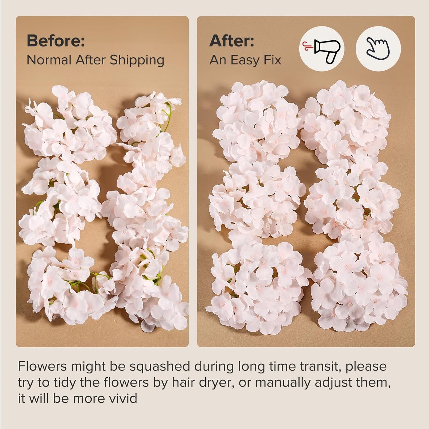 46Pcs Hydrangea Artificial Flowers Silk Hydrangea Heads | with Stems, Ivory Artificial Hydrangea Flowers for DIY Wedding Centerpiece, Garden, Home, Party, Baby Shower Decor