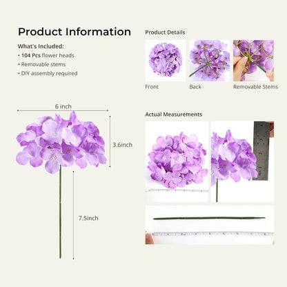 46Pcs Hydrangea Artificial Flowers Silk Hydrangea Heads | with Stems, Ivory Artificial Hydrangea Flowers for DIY Wedding Centerpiece, Garden, Home, Party, Baby Shower Decor