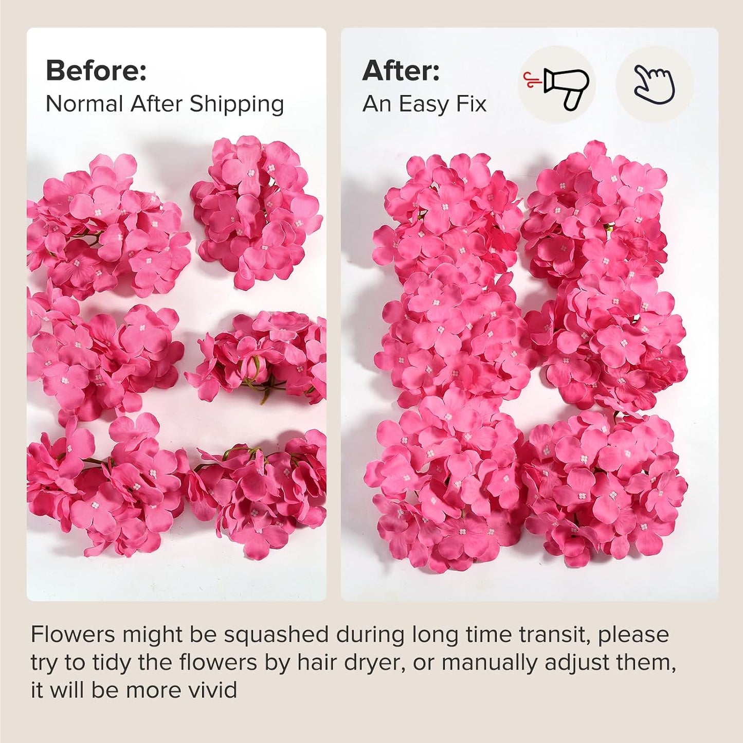 46Pcs Hydrangea Artificial Flowers Silk Hydrangea Heads | with Stems, Ivory Artificial Hydrangea Flowers for DIY Wedding Centerpiece, Garden, Home, Party, Baby Shower Decor
