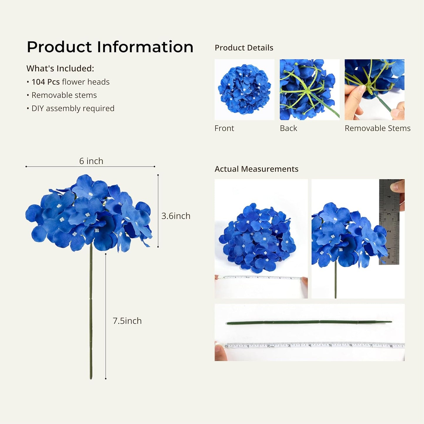 46Pcs Hydrangea Artificial Flowers Silk Hydrangea Heads | with Stems, Ivory Artificial Hydrangea Flowers for DIY Wedding Centerpiece, Garden, Home, Party, Baby Shower Decor