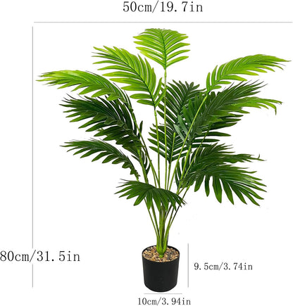 Artificial Areca Palm Plant Silk Fake Potted Faux Tree in Pot for Indoor Outdoor Modern Decoration House Living Room Home Decor Wedding Office Floor Garden (31" Green)